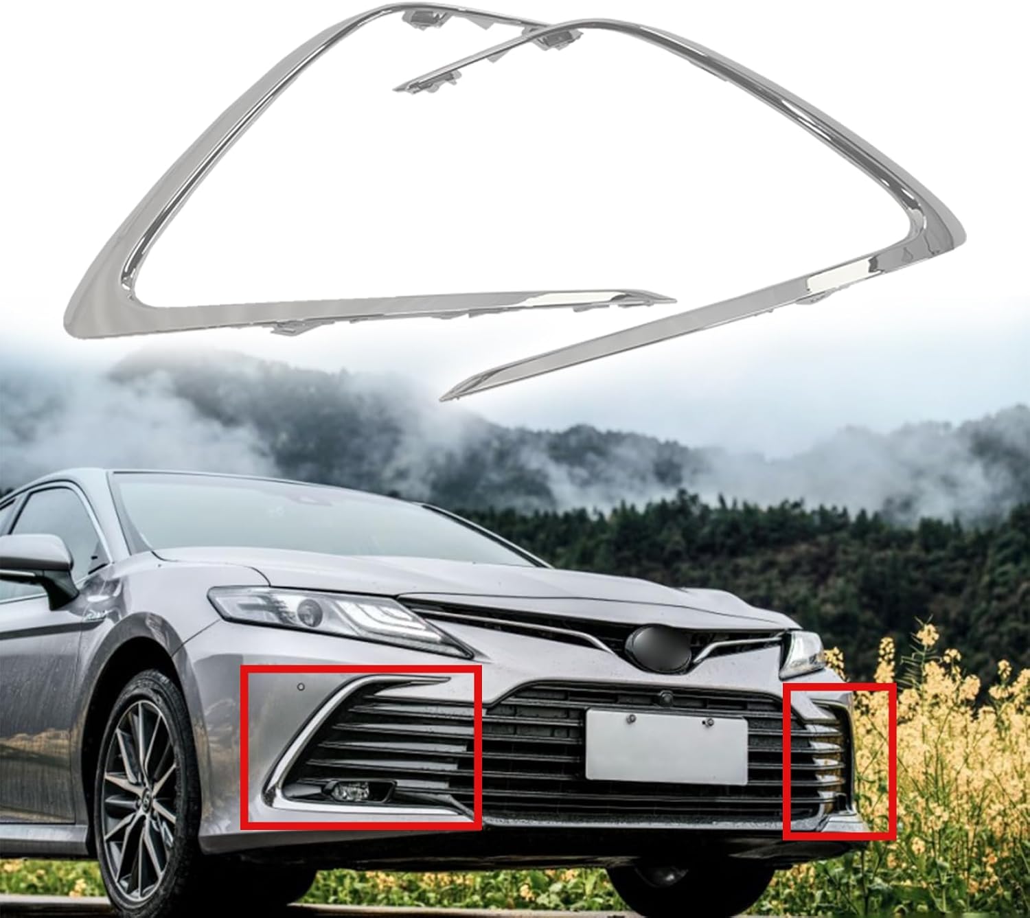 Chrome Front Bumper Grille Strip Trim Fit For 2021 2022 2023 Toyota Camry LE XLE L&R Side Grill Tirm 5271306120, 5271206120