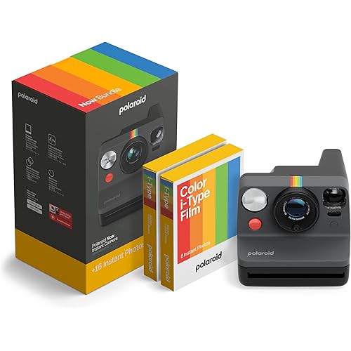 Polaroid Now 3rd Generation I-Type Instant Camera + Film Bundle - Now Black Camera + 16 Color Photos (6560)