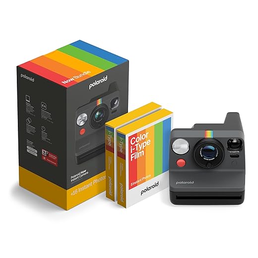 Polaroid Now 3rd Generation I-Type Instant Camera + Film Bundle - Now Black Camera + 16 Color Photos (6560)
