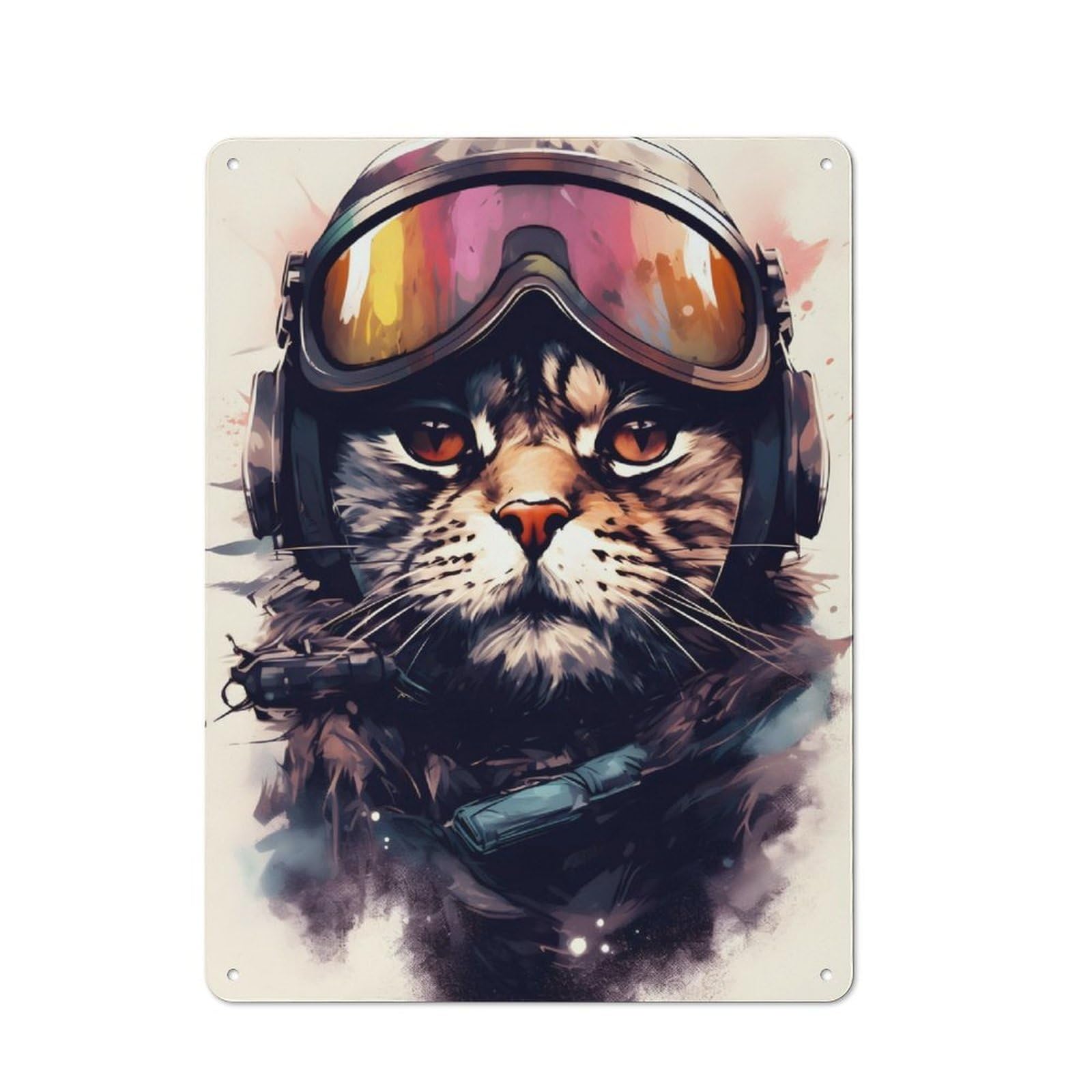 Junmoney Cat Aviator With Goggles Tin Wall Plaque 40X30cm With For Guest Room Or Hallway, For Metal Sign Collectors, For Garage And Workshop Walls
