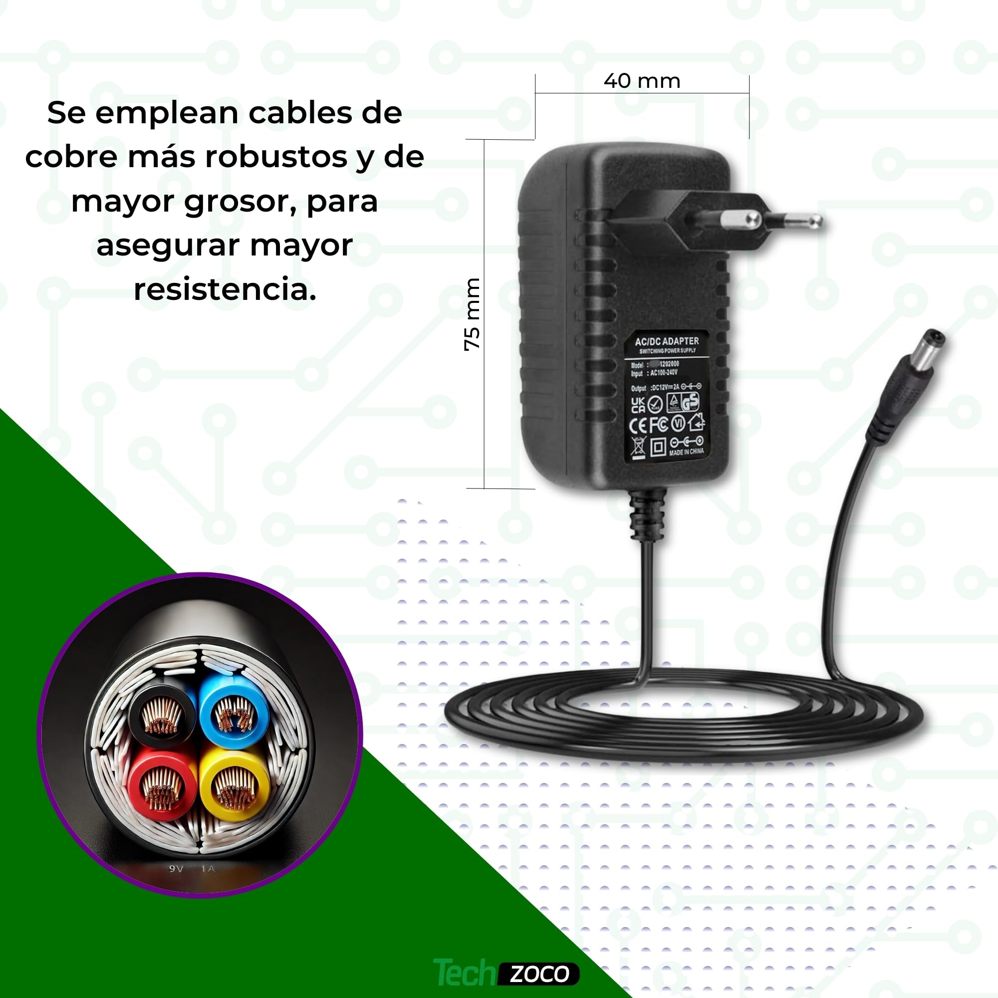 Alimentador 12V 2A, Adaptador de Corriente, Fuente de alimentación 12V, Alimentador de Pared 12V 2A, Cargador 12V 2a, Adaptador Alimentación, Conector DC 5.5 x 2.1 mm, Negro - imagen 4