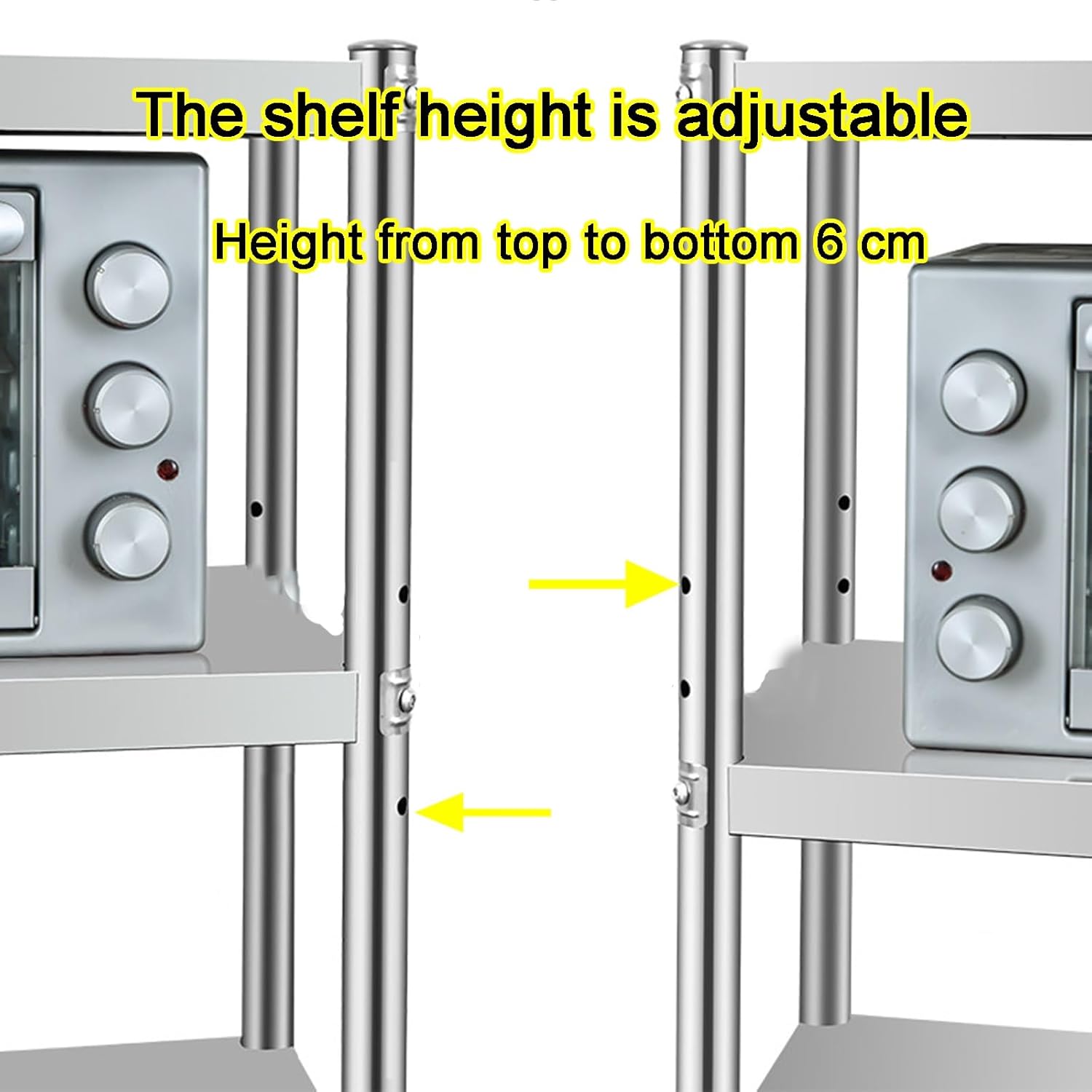 Three-Tier Stainless Steel Workbench with Folded-Edge Design and Triangular Supports Kitchen Work Table Featuring Adjustable Legs Reinforced Crossbars and Height-adjustables Shelves