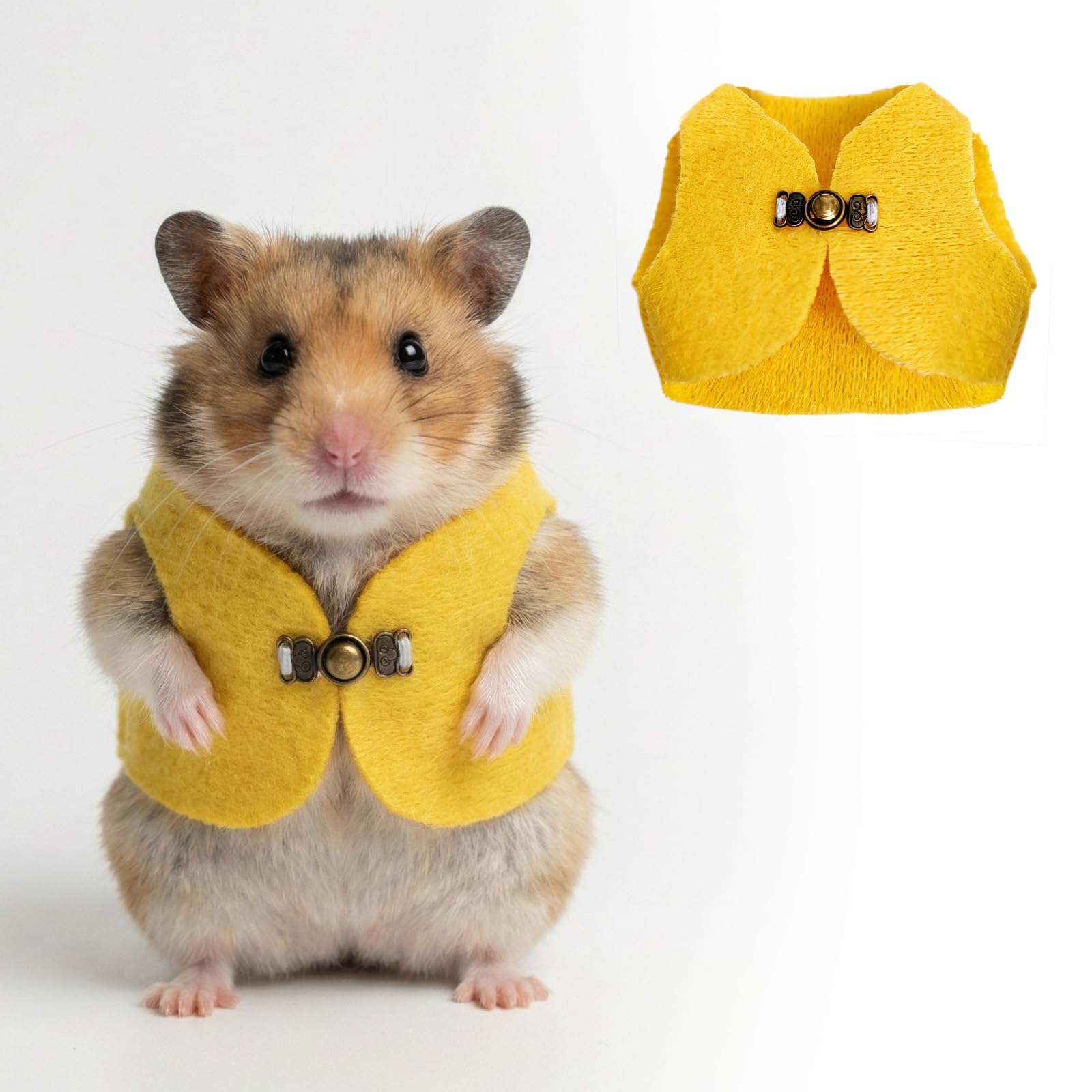Hamster Clothes Small Animal Outfit Button-Up Vest Warm Winter Sweatshirt Ferret Costume Accessories for Halloween Party Cosplay Photoshoot – Suitable for Ferret Rabbit Guinea Pig Squirrel (Yellow)