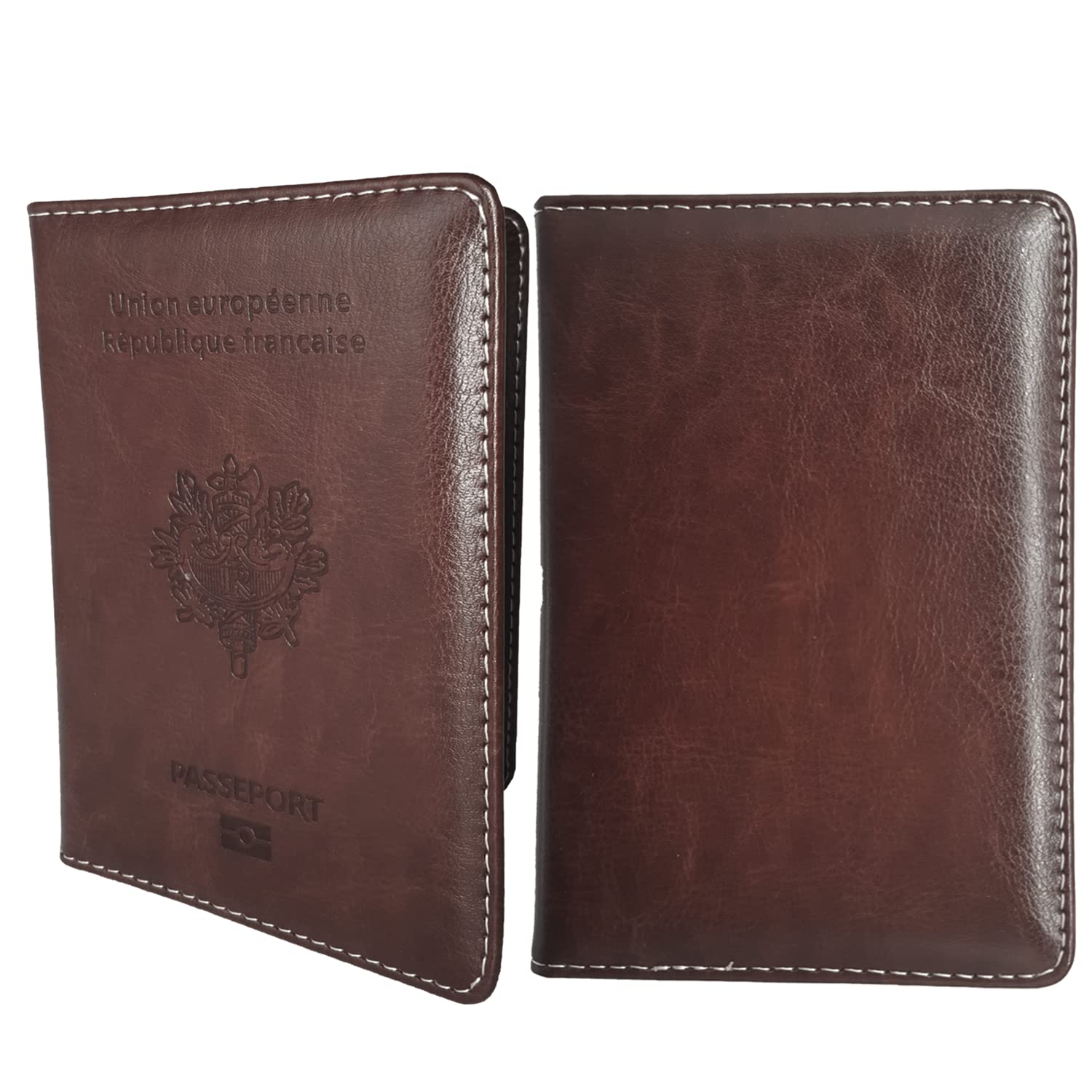 Porte Passeport Housse Protège Passeports Cuir Pochette étui pour Passeport Voyage Protection Housse de Passeport (Marron)