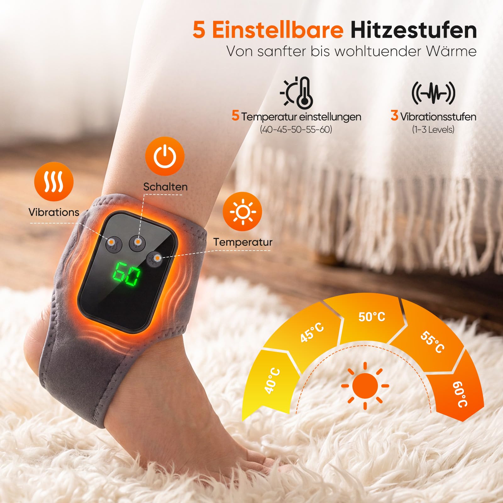 2 Stück Fußmassagegerät, 3-in-1 Fussmassagegerät Elektrisch Testsieger, Foot Massager mit Kompression & 3 Vibration Modi, 5 Wärmestufen, Schnurlos Tragbar Massagers für Neuropathie & Durchblutung