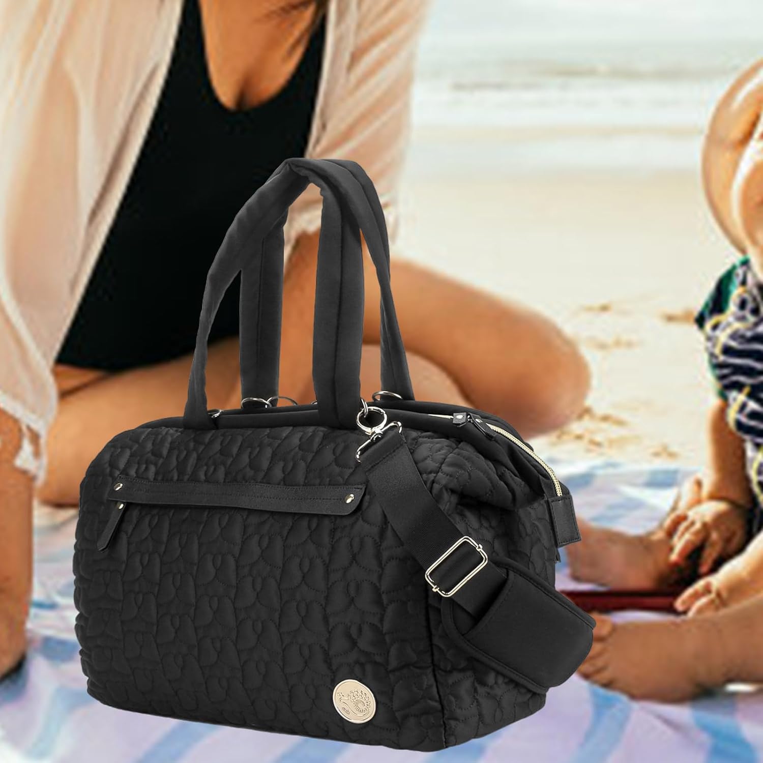 [糸の授業] お母さんのための大容量のおむつ交換バッグ調整可能なショルダーストラップを持つ多機能旅行ママを持ち運べるお母さん