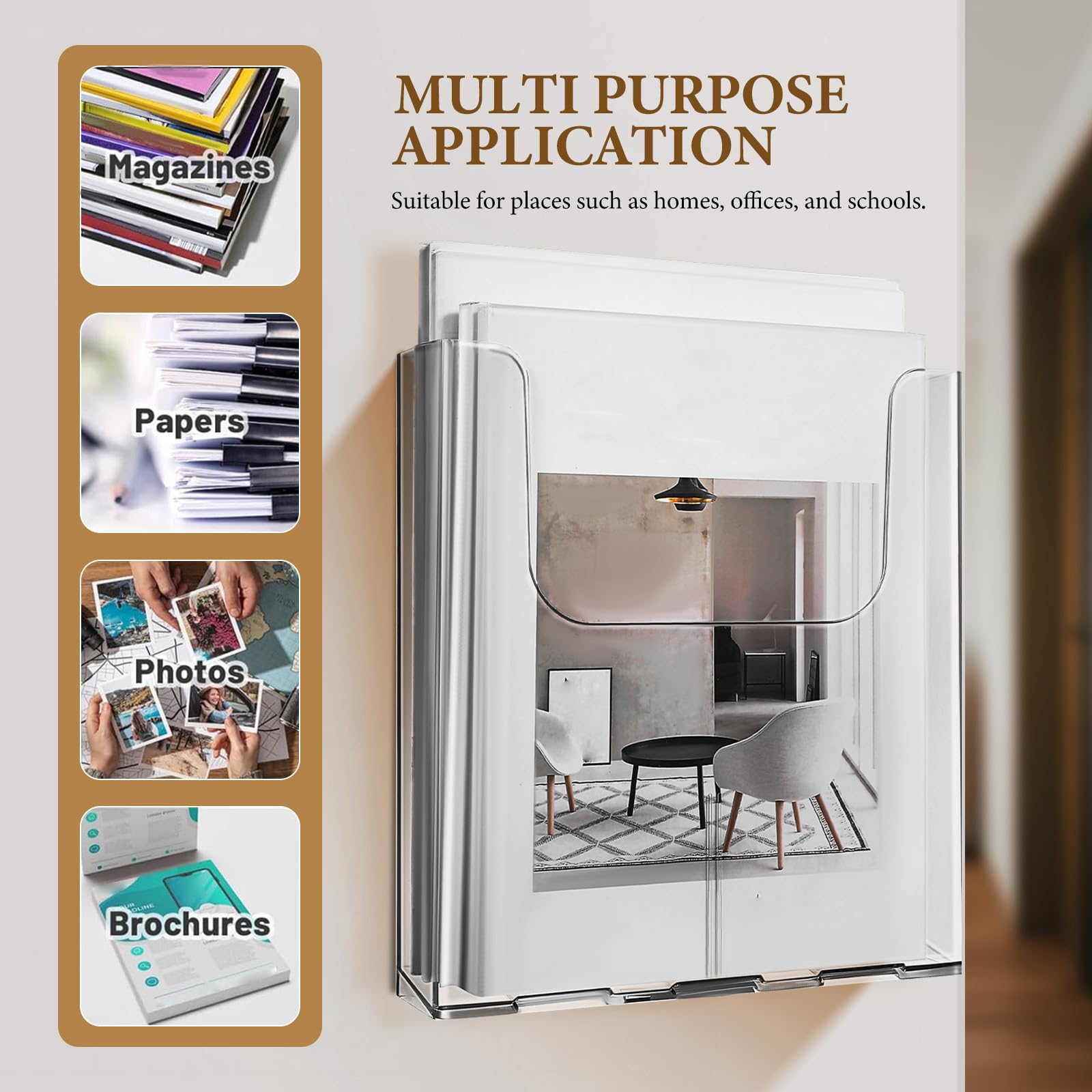 Levemolo Acryl Wandprospekthalter A4, 4er Set transparente Wandhalter für Flyer und Broschüren, mit Schrauben und Klebepads, für Büro und Empfang
