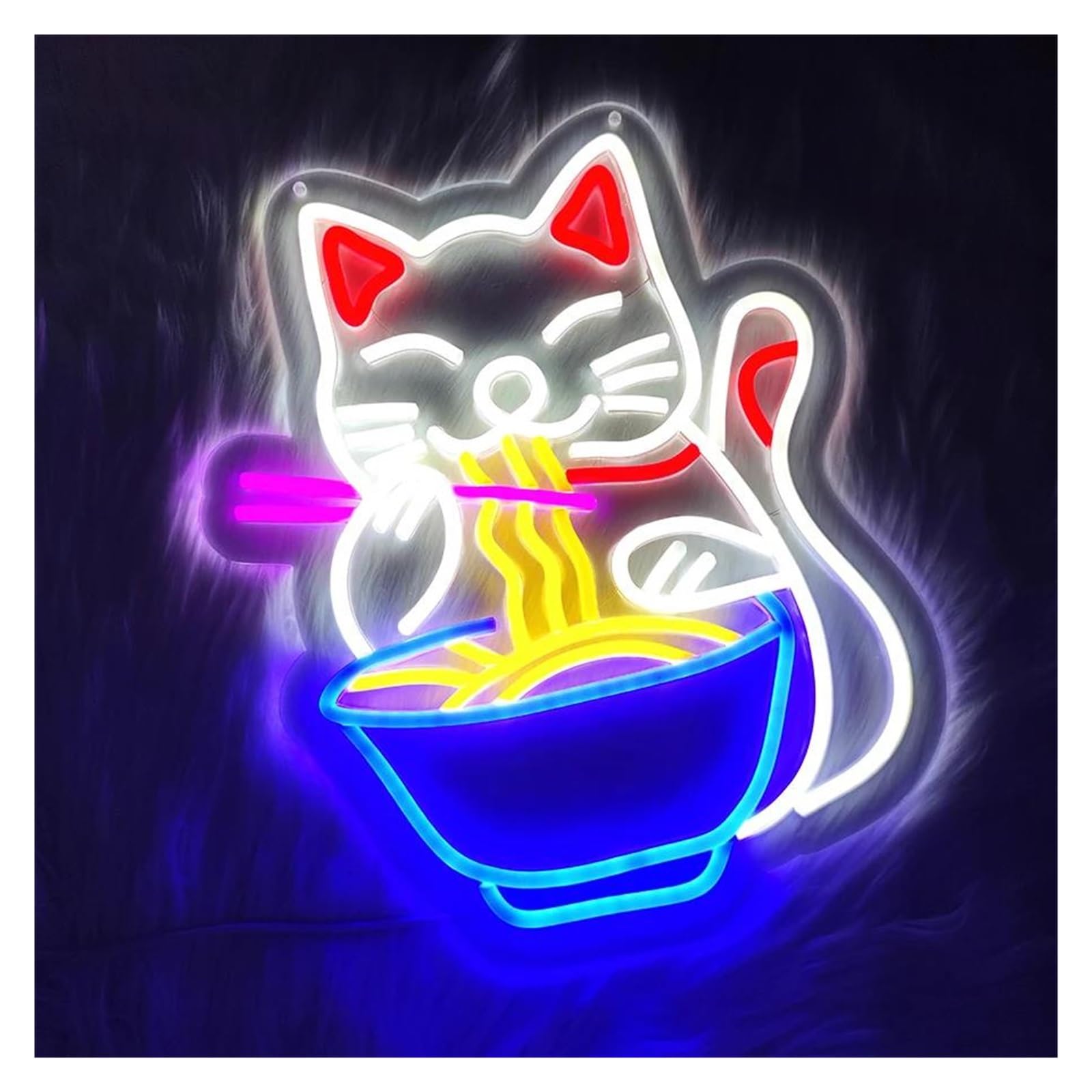 Décor Mural Lumière Enseigne Au Néon Ramen Chat Fortune Pour Décoration Murale, Lumières Néon Chat Alimentées Par USB, Utilisées Pour La Décoration De Cuisine Magasin 32.5cm×40cm