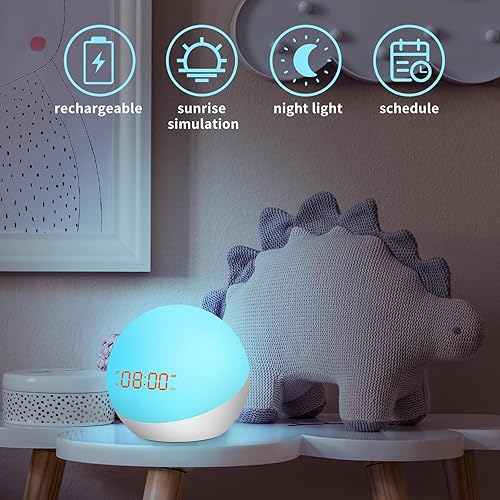 Miniatura 5 de Reloj despertador para niños, entrenador del sueño, reloj despertador para niños pequeños, máquina de sonido portátil para bebés, reloj de luz