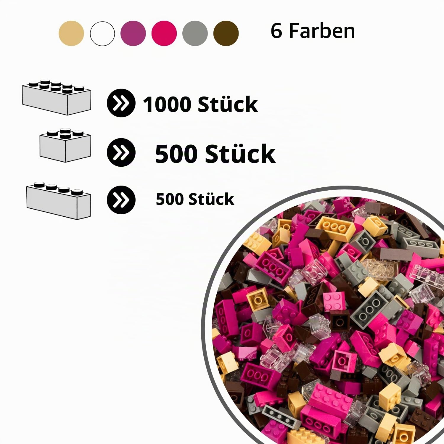 Classic Große Bausteine Set | 2000 Teile - 4,1kg | 3 Steinformen (1x4, 2x2, 2x4) in 6 Farben | Kompatibel mit großen Baukasten-Marken | Geschenk für Kinder ab 4 Jahren (Spezial-Farben-Mix)