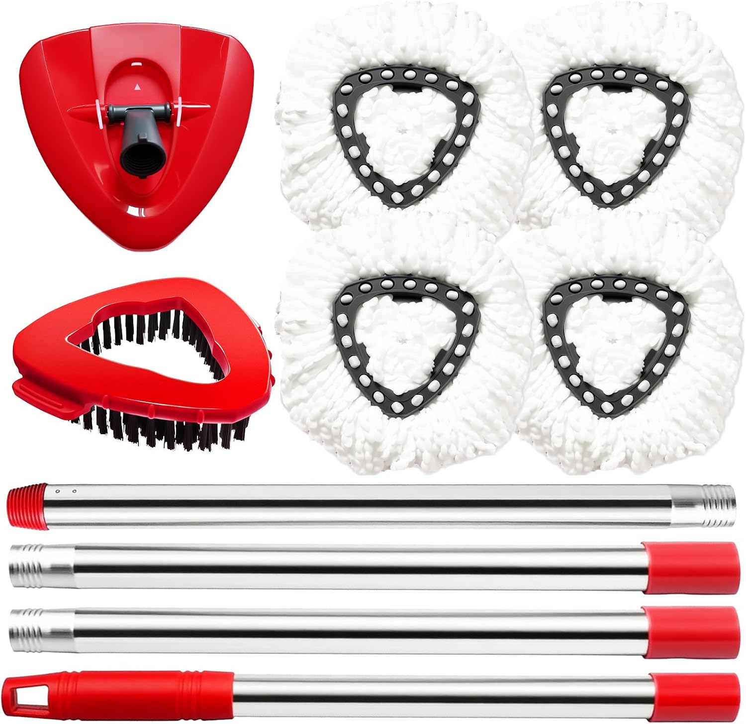 Cabezal giratorio y cepillo de repuesto compatible con el sistema O Cedar EasyWring de 1 tanque, 4 repuestos de trapeador de microfibra, 1 cepillo