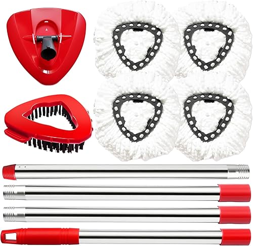 Cabezal giratorio y cepillo de repuesto compatible con el sistema O Cedar EasyWring de 1 tanque, 4 repuestos de trapeador de microfibra, 1 cepillo