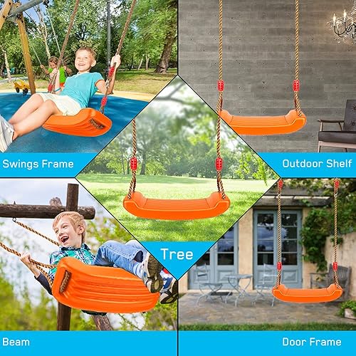 Miniatura 6 de Luckit Juego de columpios de plástico para niños con cuerda ajustable fácil de instalar, seguro y duradero, columpio para niños y niñas, para