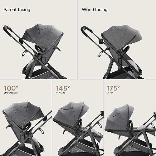 Miniatura 5 de Mompush Wiz 2 in 1 Baby Stroller with Bassinet Mode, Convertible Infant Stroller for Newborn and Toddler with Reversible Seat and Large UPF 50+