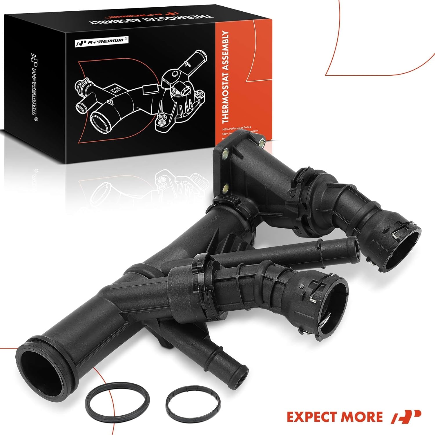 A-Premium Engine Coolant Thermostat Housing Assembly Compatible with Volkswagen Jetta 2015, Passat 2015, Golf 2015, Golf SportWagen 2015, Beetle 2015, CC 2015 & Audi A3 2015-2016, A3 Quattro 2015-2016