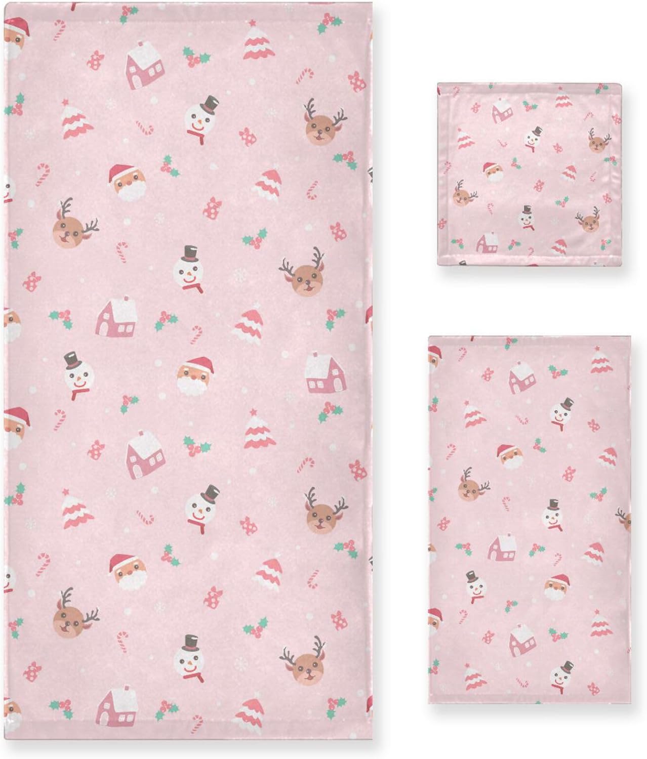 Pfrewn Christmas Winter Towels Set of 3 Christmas Symbol with Pink Bathroom Towel Soft Absorbent Bath Hand Towels Washcloth Guest Towel Sets Xmas Holiday Decor