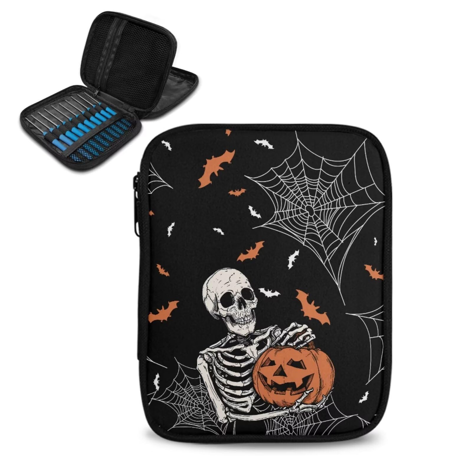 Vanideaoty Skeleton Crochet Hook Bag Pumpkin Crochet Organizers