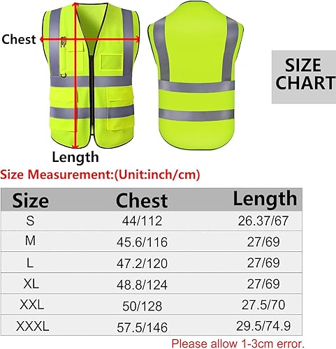 Miniatura 4 de Chaleco de seguridad personalizado Chalecos reflectantes de alta visibilidad con bolsillos con cremallera, logotipo personalizado clase 2 para