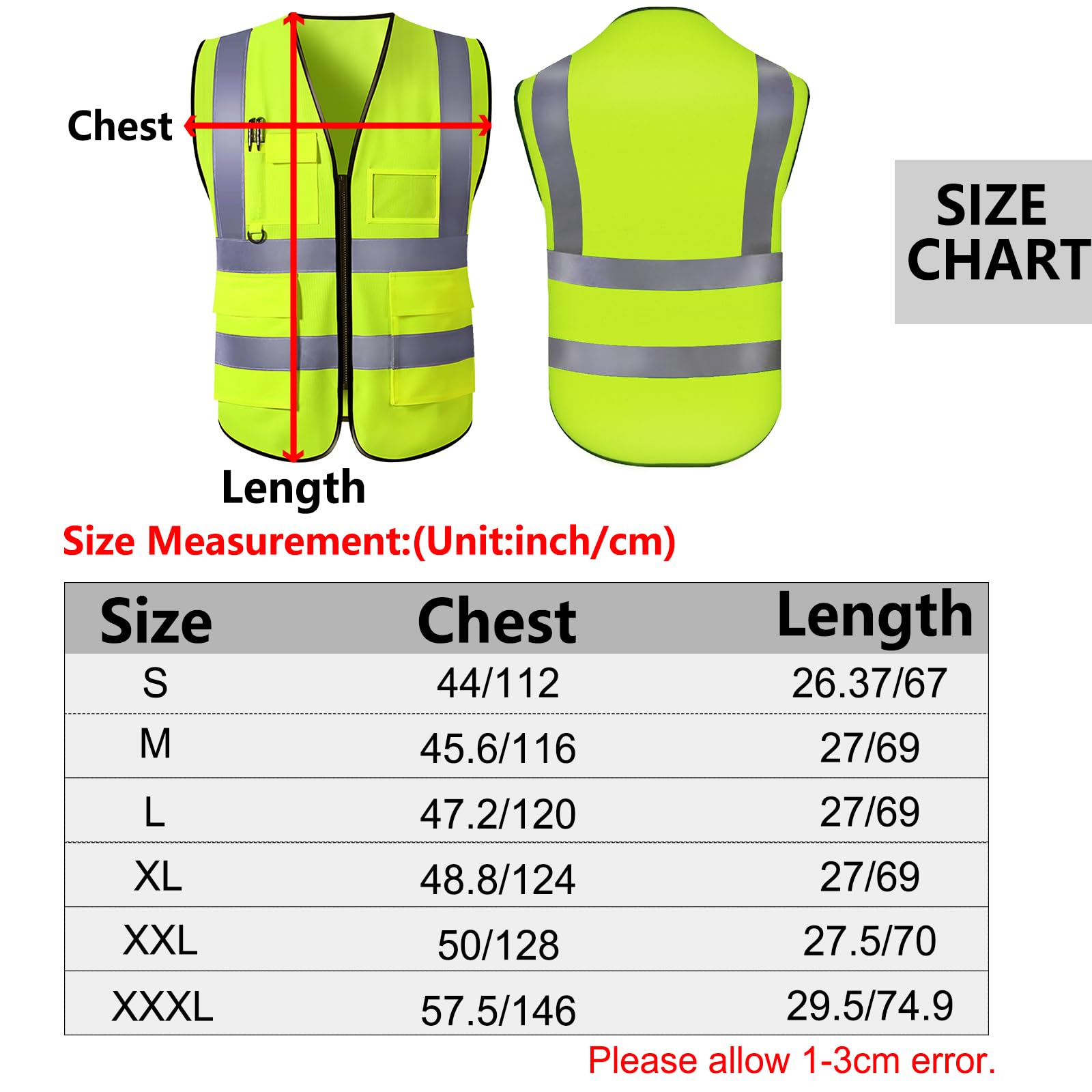 Gilet di sicurezza personalizzato ad alta visibilità, gilet riflettenti con tasche, cerniera, logo personalizzabile, classe 2, per uomo e donna, abbigliamento da lavoro per edilizia