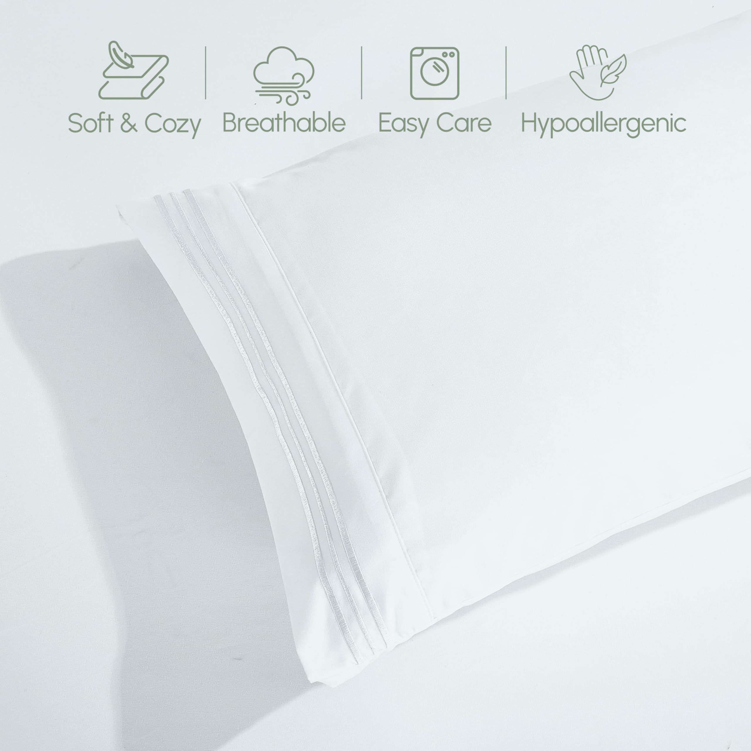 Elegant Comfort Luksusowy, gęstość 1500, komplet pościeli, 3-liniowy haft, najdelikatniejszy, hotelowy, 4-częściowy, jakości premium, odporny na zagniecenia i blaknięcie, King, biały
