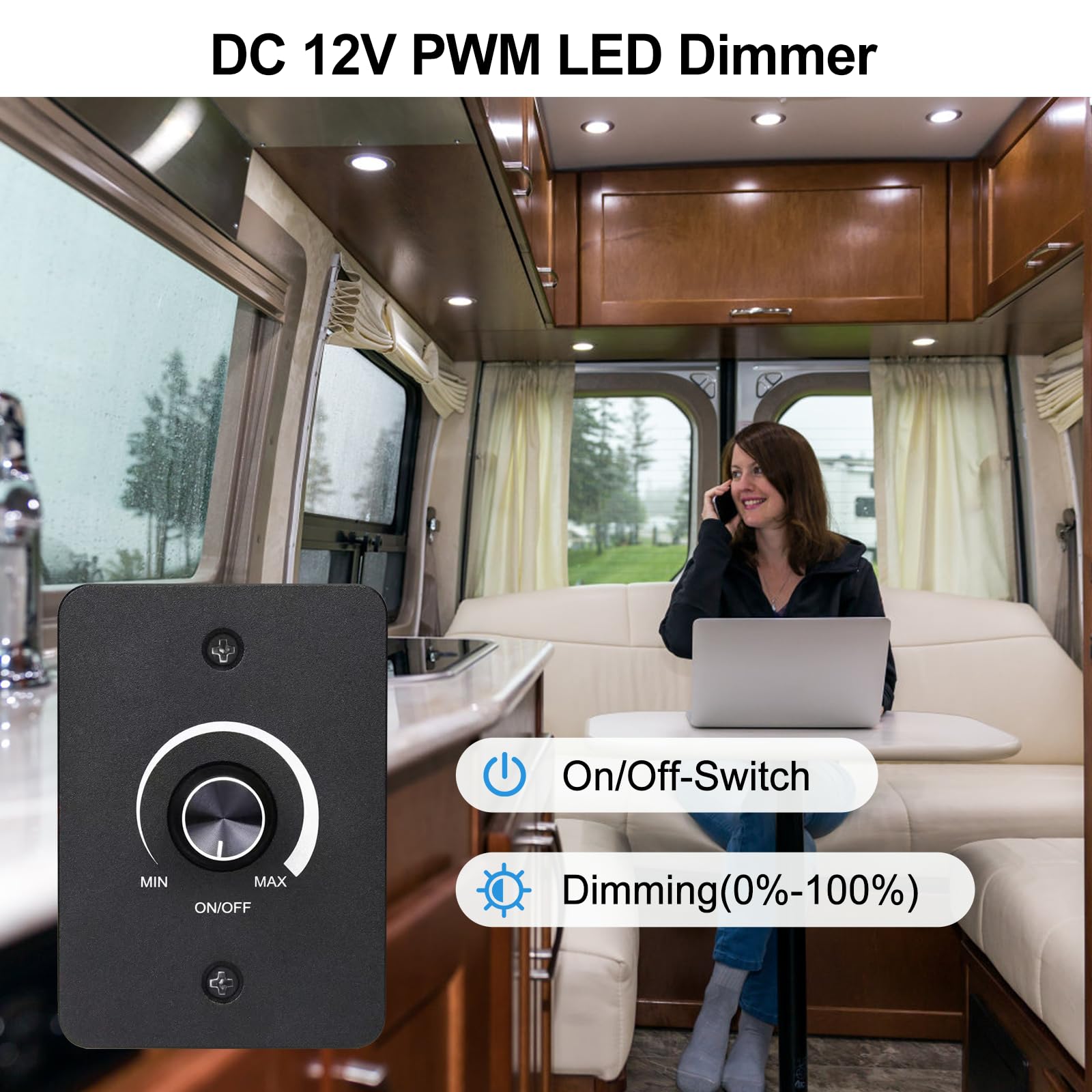Regulador Intensidad LED DC 12V 5A PWM Dimmer Compatible con LED, incandescentes, halógenas etc, Interruptor Regulador de Luz Regulación de luz sin escalas, Fácil de instalar