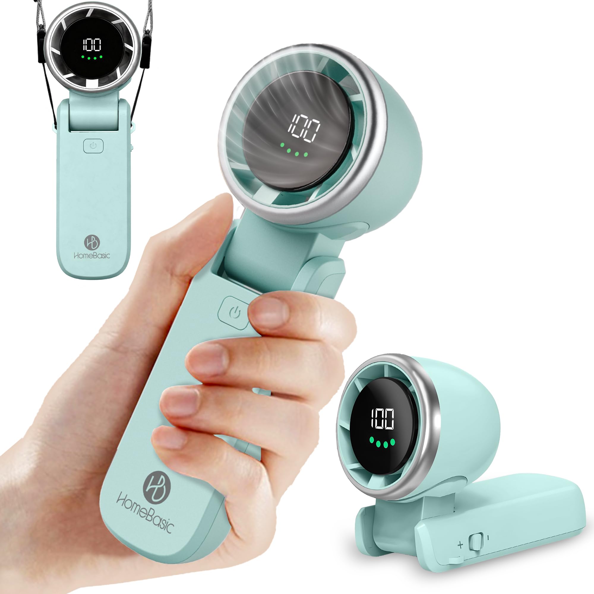 HOMEBASIC Mini Portable Fan, Hanging Neck Fan, 5-Speeds, 13000RPM, Handheld Fan with Digital Display, Rechargeable 4000mAh Battery, Foldable Pocket Fan for Travel, Office, Outdoor, Women (Turbo Frost)-picture-14