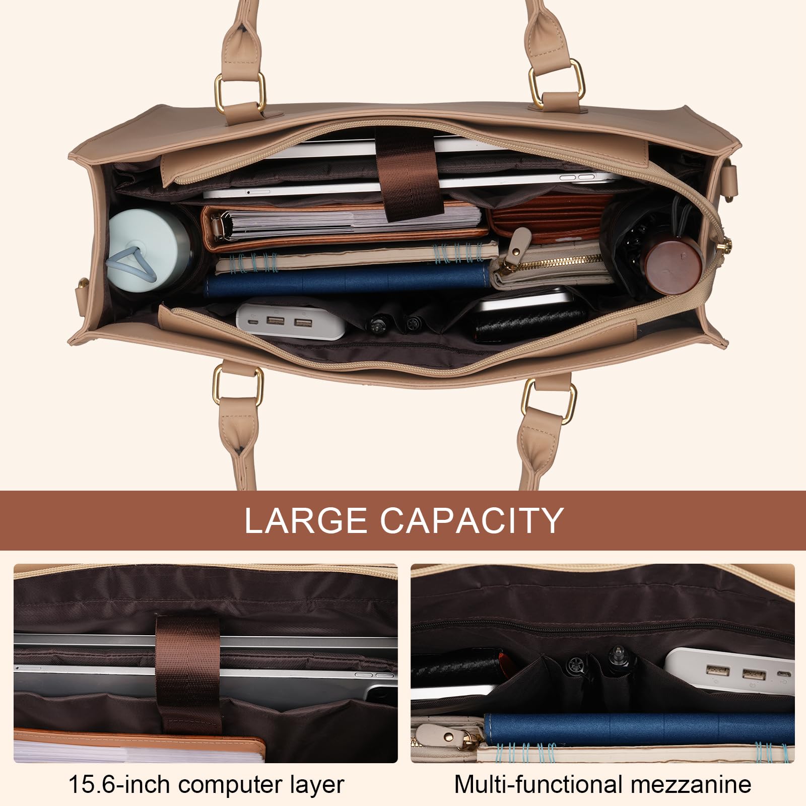 MOSISO Bolsa Portátil con Gran Capacidad, 15,6 Pulgadas Cuero PU Grano Leopardo Bolsa Laptop para Mujeres&Bolso Embrague, Impermeable Computer Maletín Trabajo para Oficina Negocios,Albaricoque
