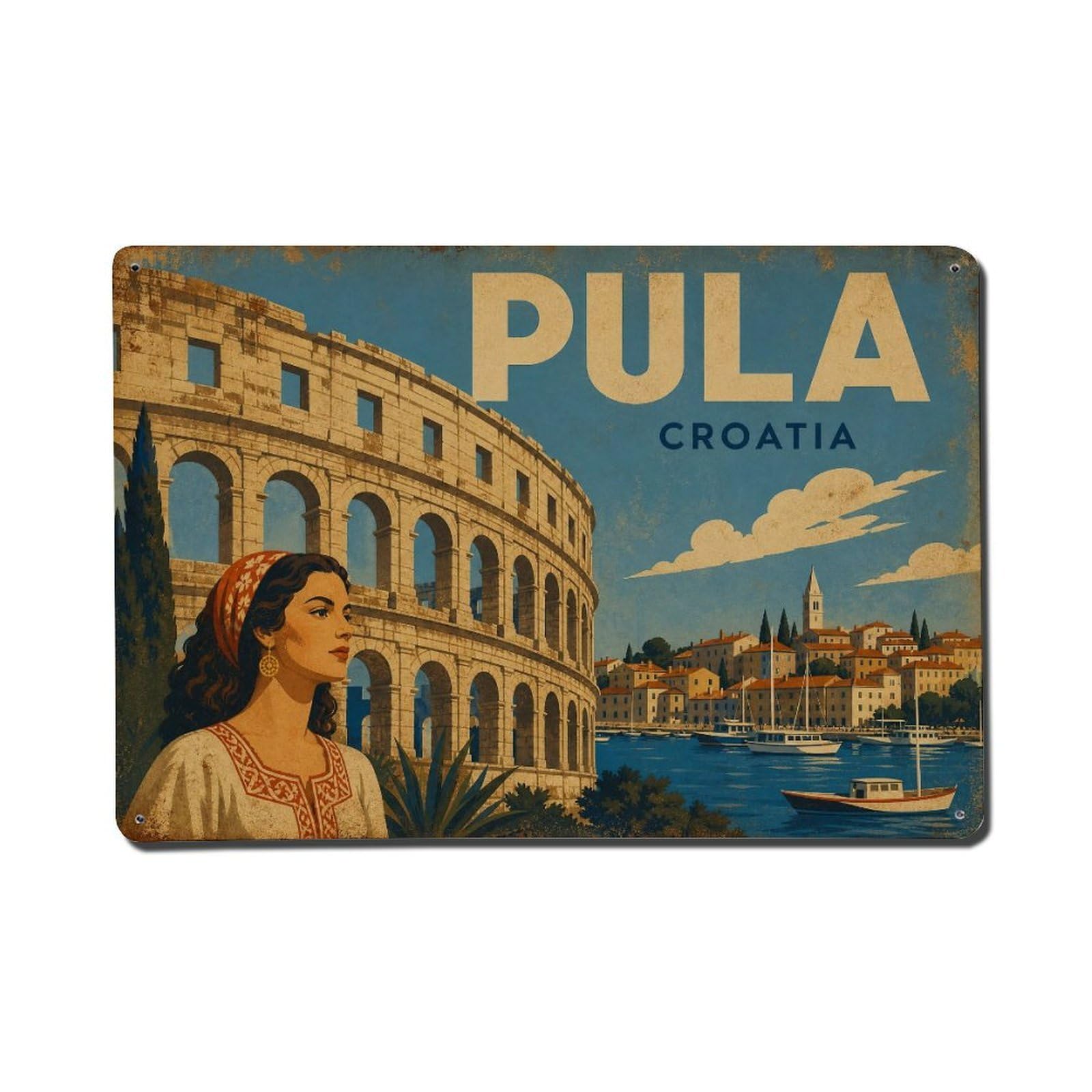 Retro Travel Croatia Pula Metal Tin Sign