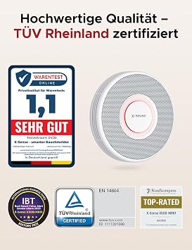 X-Sense XS0B-MR61 Smart Smoke Detector WLAN with Voice Output and 17 Locations Fire Detector Networked Smoke Detector 33 mm Fire Alarm with SBS50 Base Station XS0B-MR61