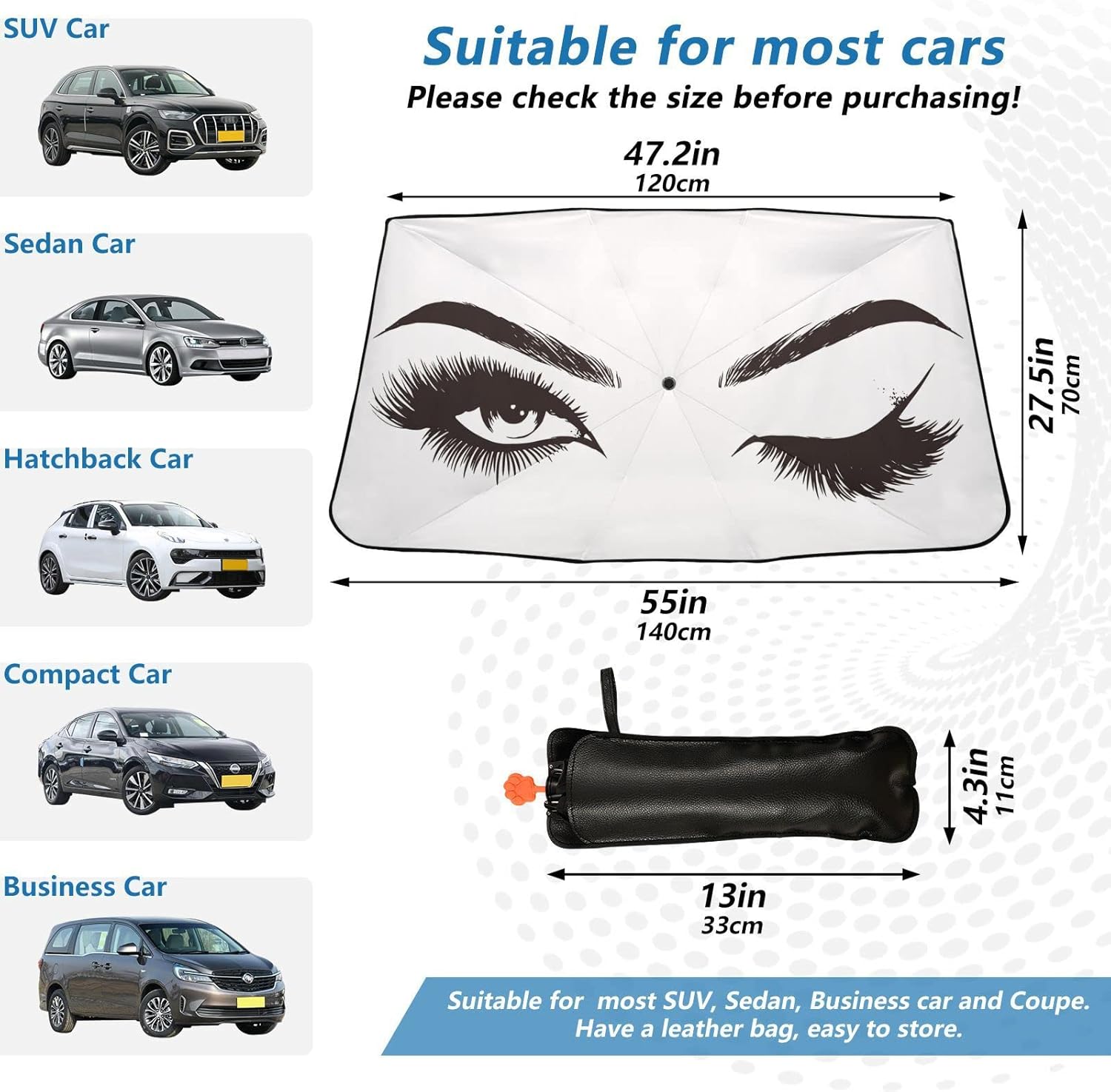Women Eyes Windshield Sun Shade Umbrella Foldable Car Front Window Sunshade Blocks UV Rays Heat Keep Vehicle Cool (55" x 27.5")