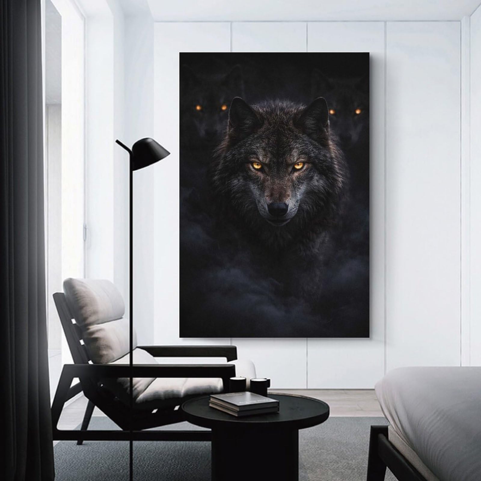 Junmoney Three Wolves with Glowing Eyes Canvas Art Print, 24x36inch(60x90cm), for Picture Wall Styling in Lounge Or Bedroom, Wall Decor Suited to Curated Displays