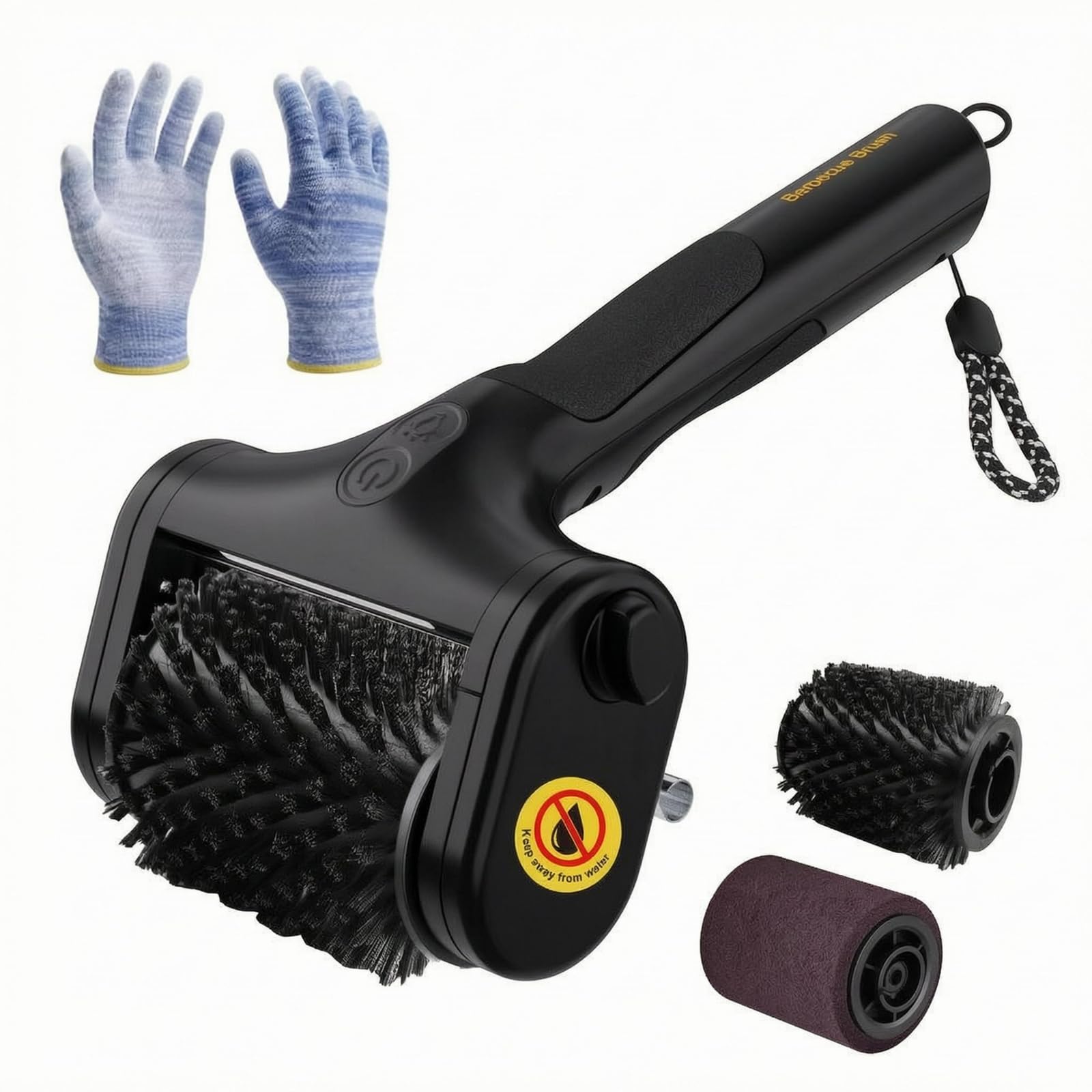 Spazzola Elettrica per Barbecue Spazzola per Griglia Detergente per Griglia Pulitore per Griglia con Corpo in Acciaio 304 E Plastica Resistente Adatta, Doppia Testa con Guanti