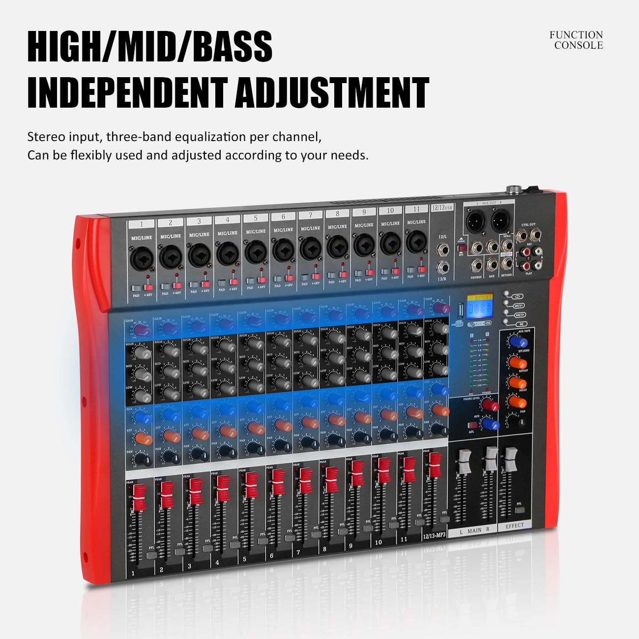Studio Live Table de mixage 12 canaux DJ Console de mixage audio stéréo Bluetooth USB enregistrement ordinateur lecture vidéo alimentation fantôme USB numérique mixer amplificateur