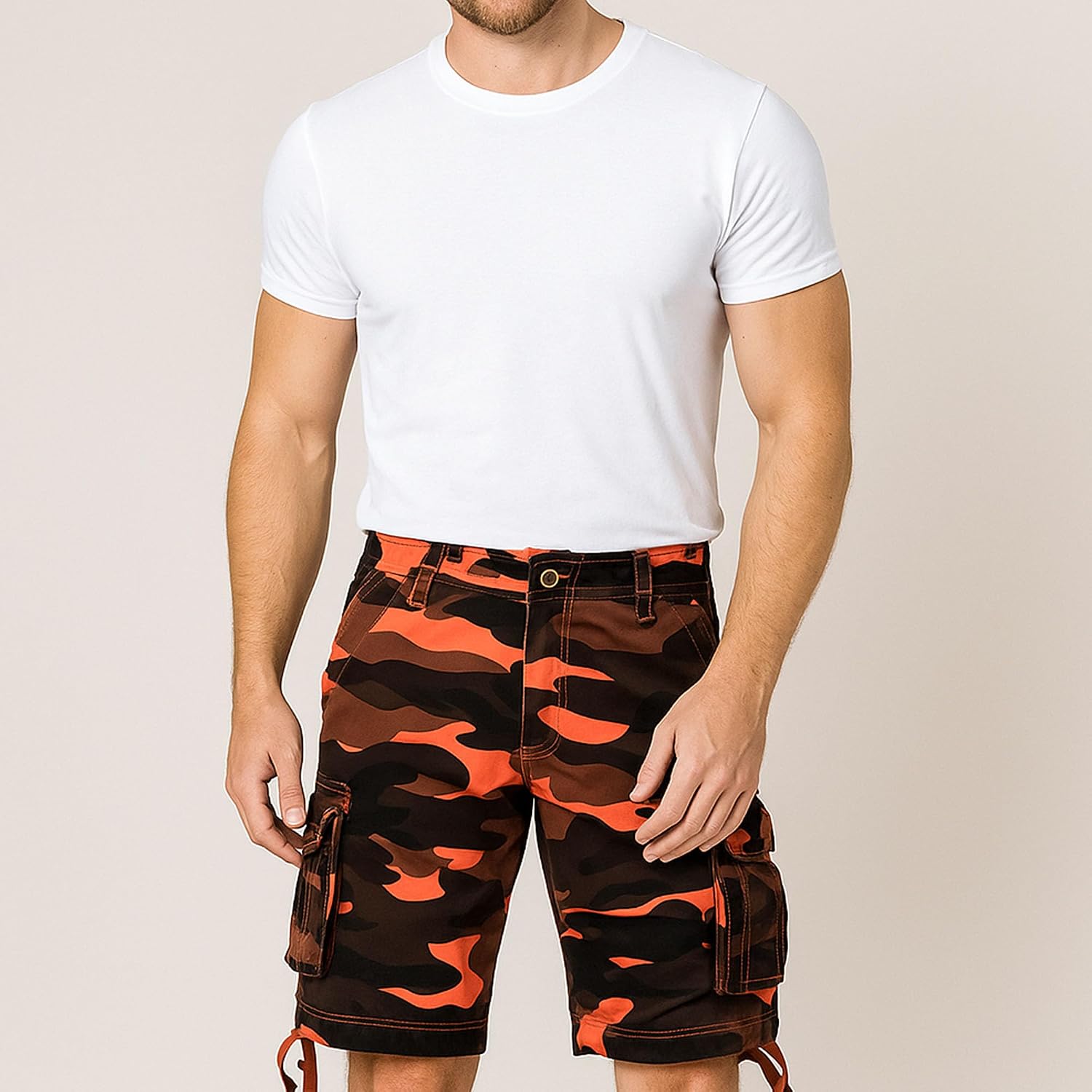 Maiyifu-GJ Men's Multi-Pockets Cargo Shorts Casual Cotton Twill Camo Cargo Shorts Lightweight Camouflage Hiking Short Pants