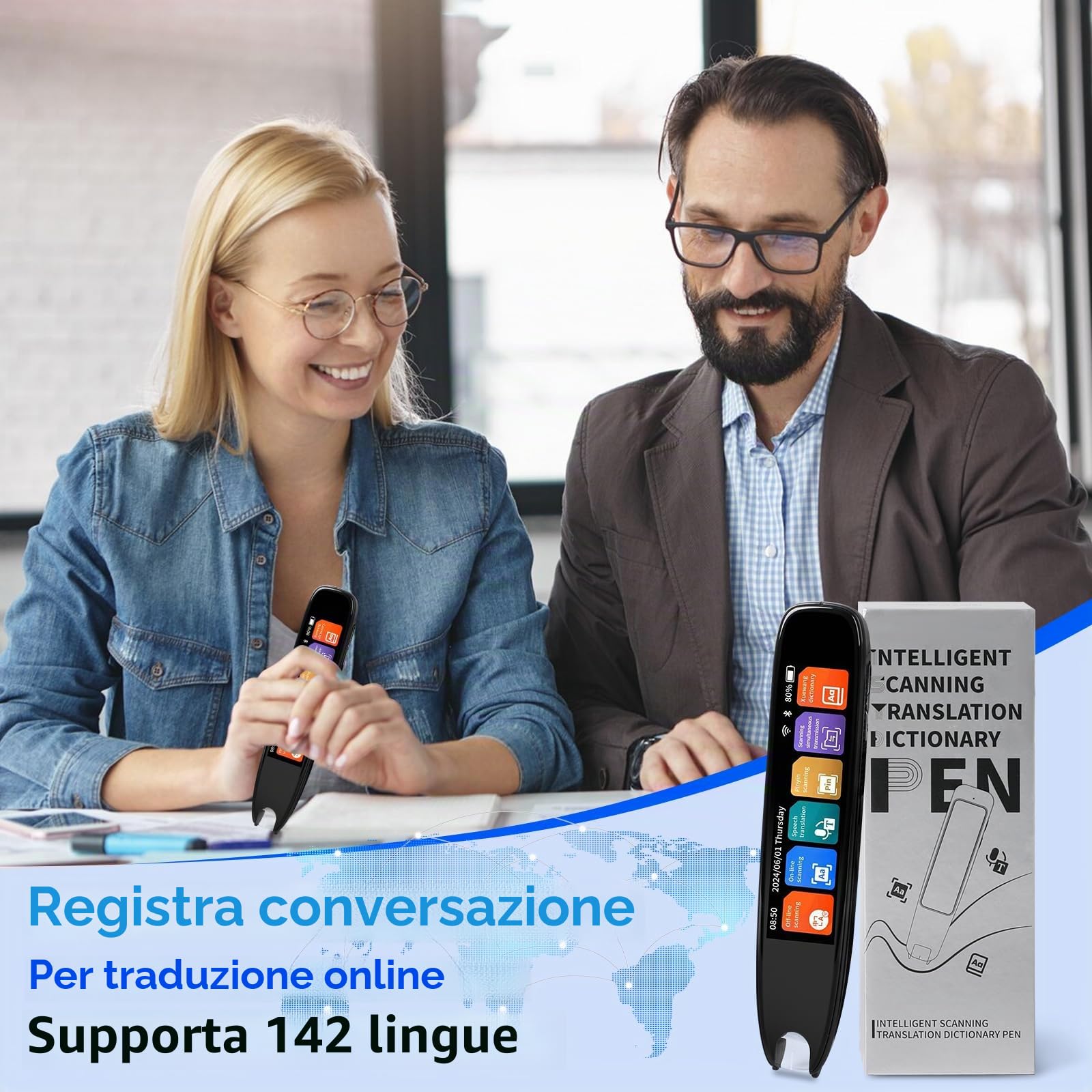 WingFly Penna di scansione traduttore online, 142 lingue, penna di lettura con touchscreen da 3,7 pollici, dispositivo di traduzione vocale, penna di scansione in tempo reale per dislessia, studenti,