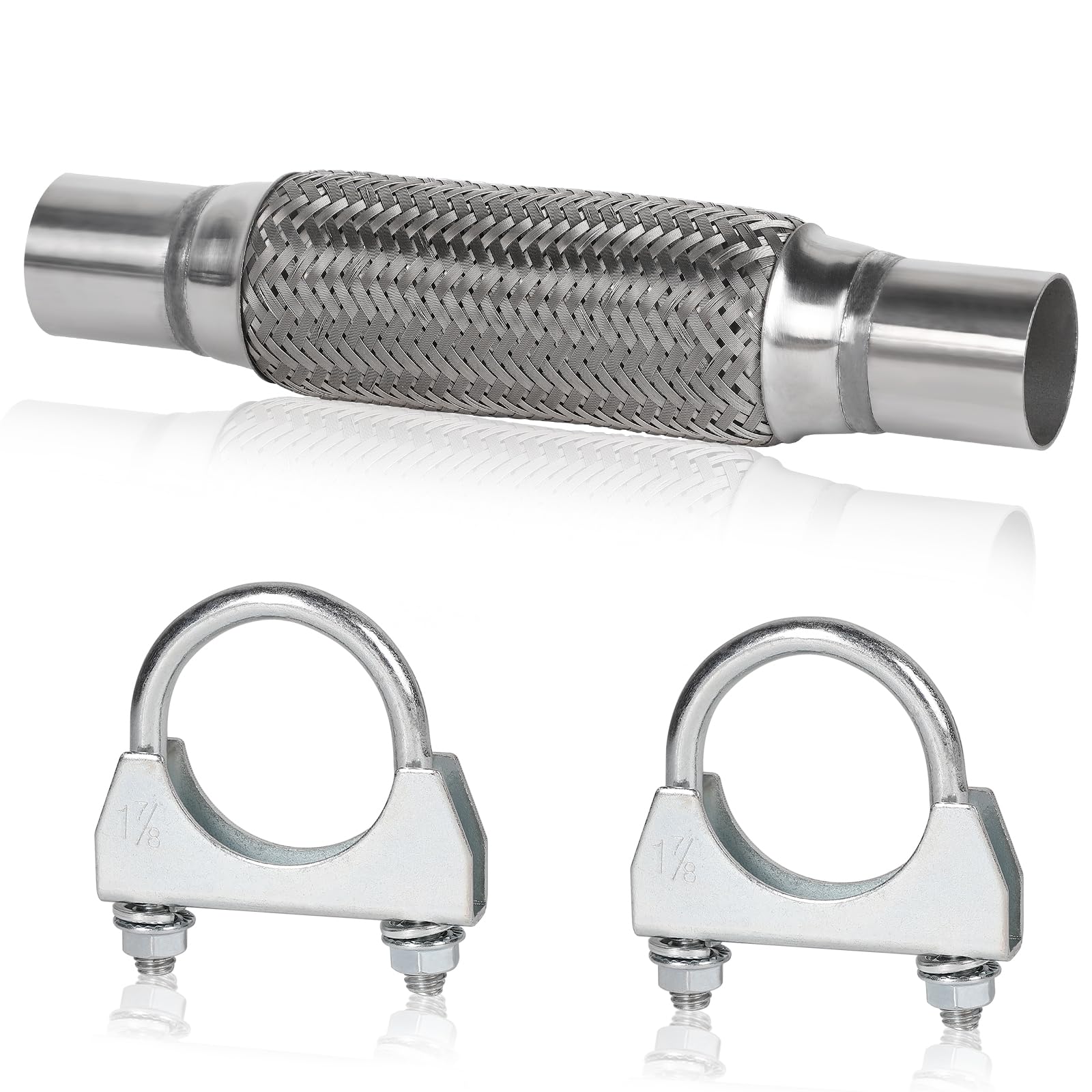 EFUTURETIME Tubo di Scarico Flessibile da 45 mm, Raccordo per Tubi in Acciaio Inox da 200 mm x 300 mm con 2 Fascette, Parti di Montaggio Universale per Sistemi di Scarico