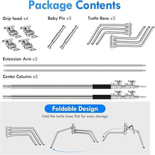 Miniatura 7 de EMART Paquete de 2 soportes C resistentes de 10 pies9.8 ft, trípode de fotografía de acero inoxidable ajustable con brazo de sujeción y cabeza de