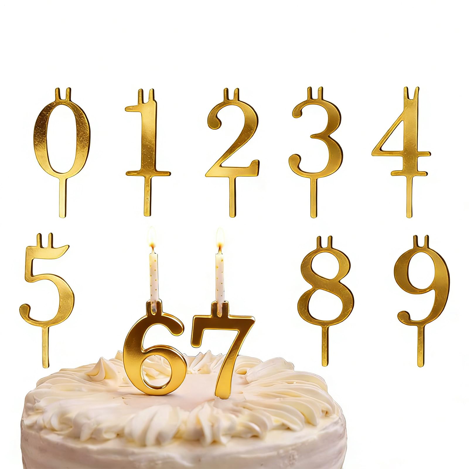 Reusable Number Birthday Candle Holder Set, Digital Birthday Cake Candle Holder Set, 0-9 Number Cake Topper Decoration, Stainless Steel Candles Stand, For Party Holiday(gold)