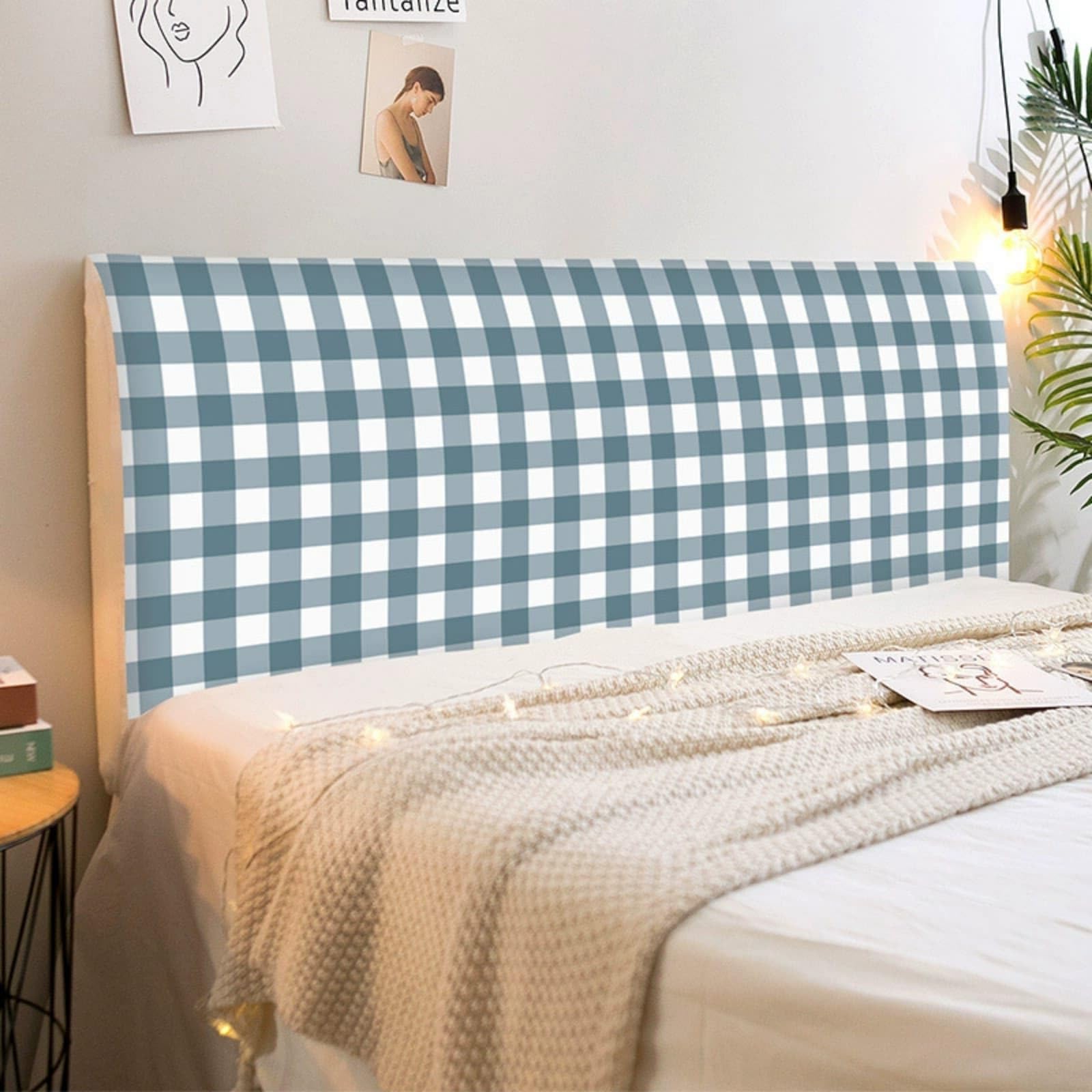 Mateju Bed Headboard Cover, Bed Headboardcover Stretch Headboard Covers Dustproof Modern Elastic Universal 120-220cm Plaid Gingham Style Head Board Slipcover All-Inclusive (Gingham,220cm)