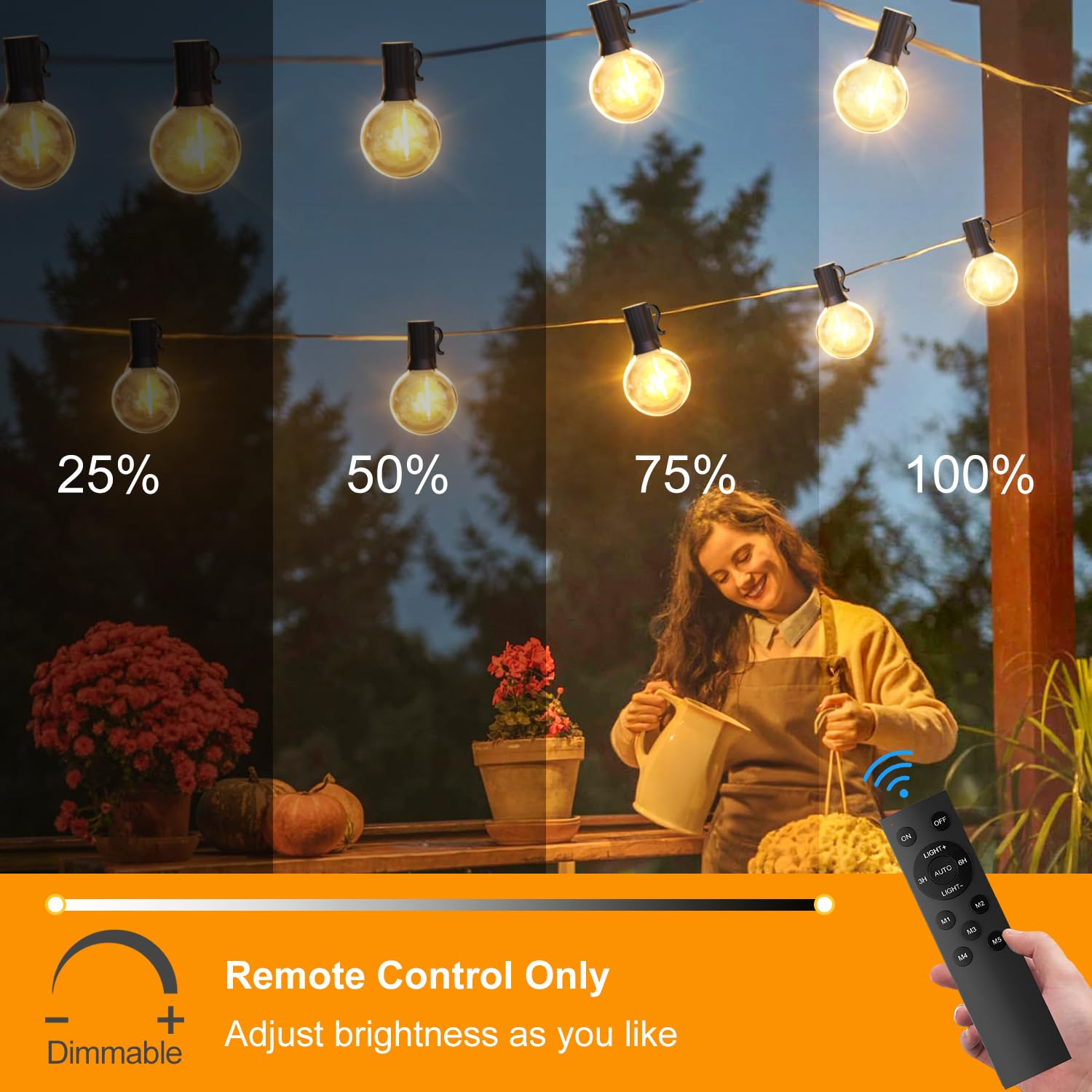 FUKOOLE Catena Luminosa Esterno, 30M/100FT 50+2 LED, G40 Luci da Esterno Giardino, 5 Modalità, Telecomando, Timer, Luci da Esterno Decorazioni per Matrimonio, Giardino, Gazebo, Terrazze