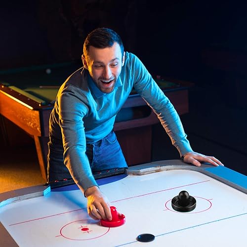 Miniatura 10 de URATOT Paletas de hockey de aire y discos de hockey de aire, asas de portería, accesorios de repuesto para mesas de juego (4 empujadores, 8 discos