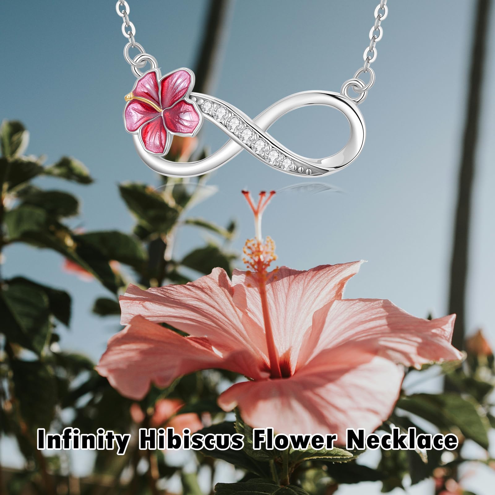Collana con ciondolo a forma di fiore di ibisco, in argento Sterling 925, con ciondolo a forma di fiore di ibisco, idea regalo per donne e mamme