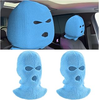 Car Headrest Cover, Funny Full Face Ski Mask Spoof Vehicle Front Seat Headrest Protector, Personalized Dustproof Automotive Seat Head Rest Cover, Universal for Truck SUV RV (Light Blue)