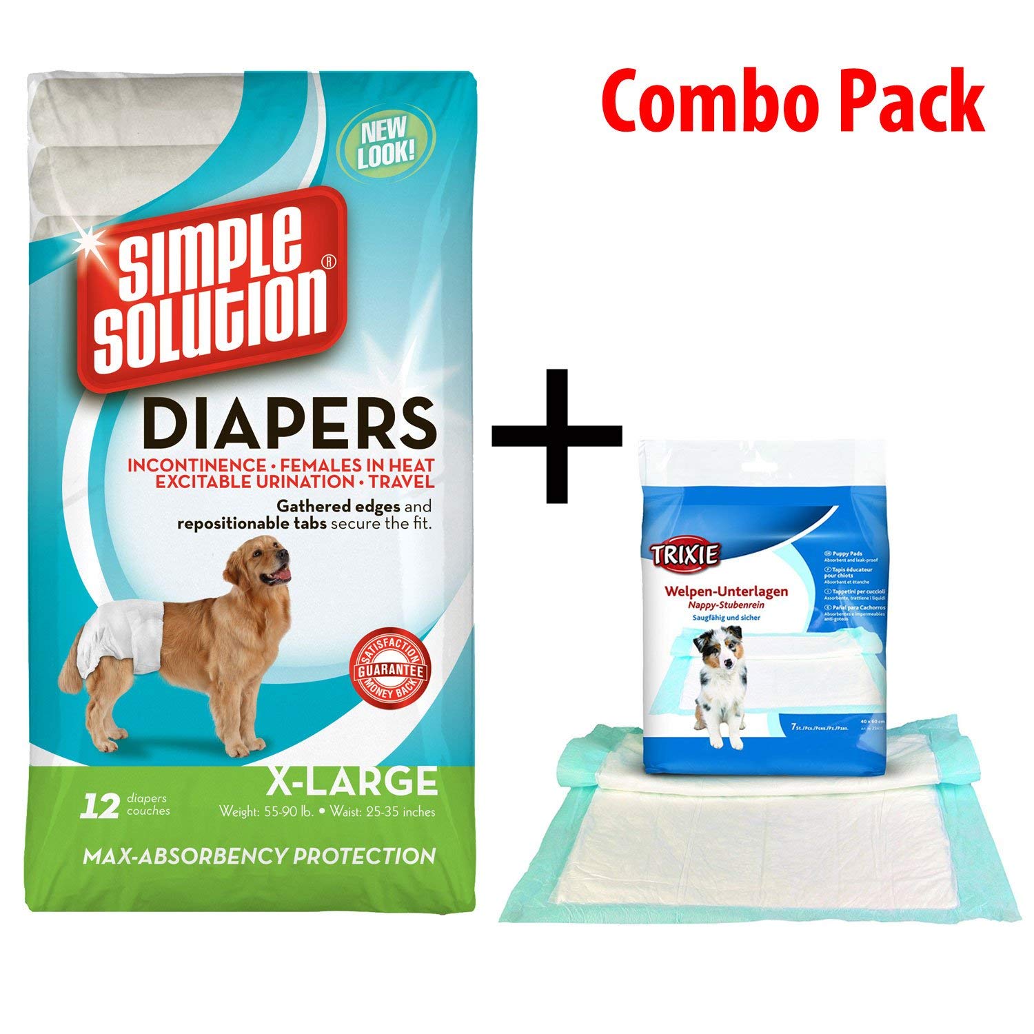 Simple Solution Disposable Diapers, X-Large(12 Pack) & Nappy Puppy Pad 7 Pads Pack