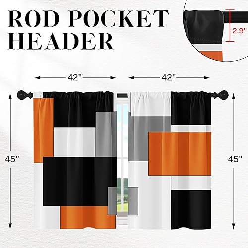 Vista 248 de Cortinas geométricas de cocina negras y grises de 63 pulgadas de largo, juego de 2, cortinas grises y blancas para dormitorio, sala de estar, Gris