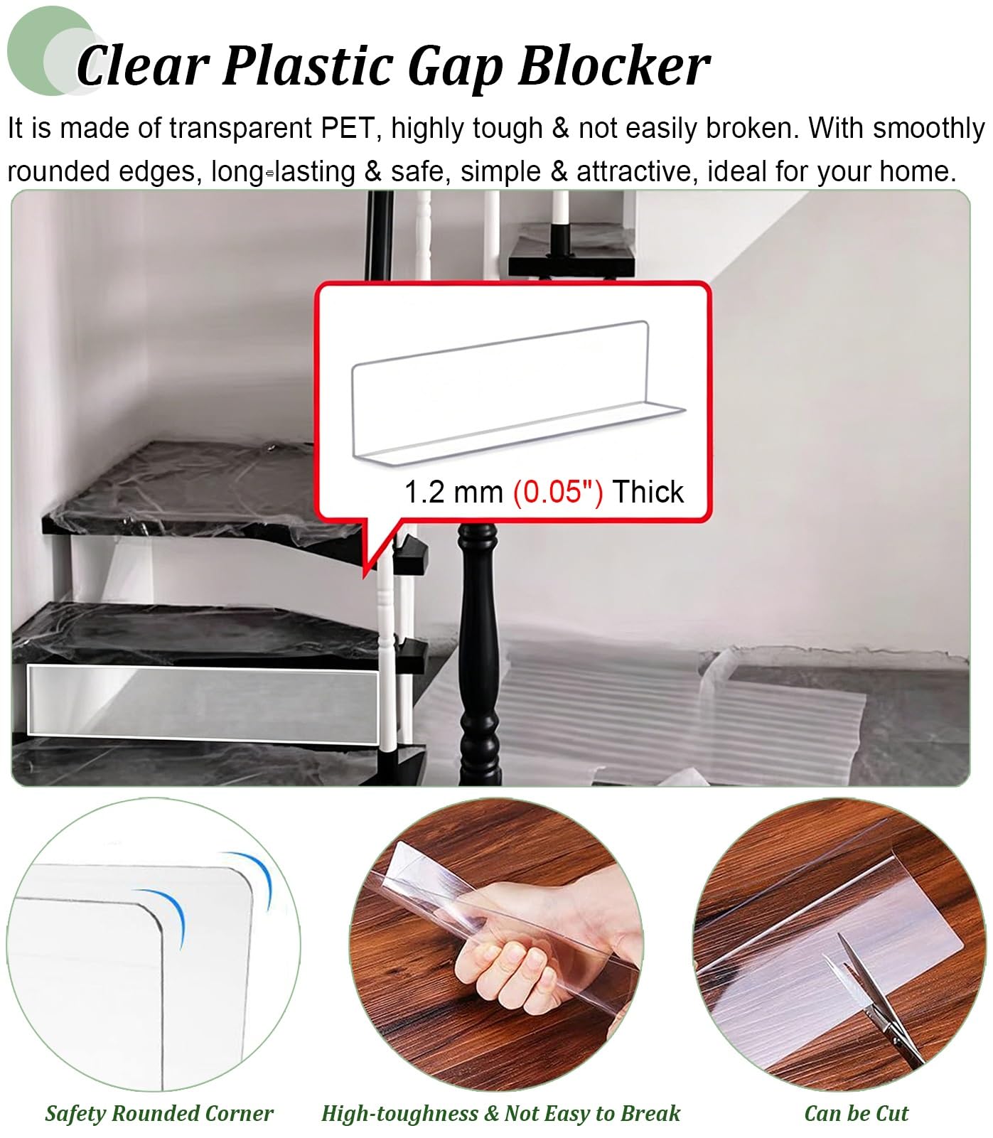Bloccanti Giocattoli per Mobili Paracolpi Trasparente per Scale con Alzate Aperte, Riempitivo Fessure a Forma di L, Paracolpi Posizionare Sotto Il Divano Animali Domestici(32x7in (80x18cm))