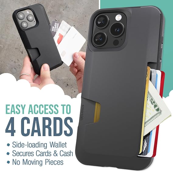 Smartish iPhone 16 Pro Max Wallet Case - Wallet Slayer Vol. 1 [Slim + Protective] Credit Card Holder - Drop Tested Hidden Credit Card Slot Cover for Apple iPhone 16 Pro Max - Black Tie Affair