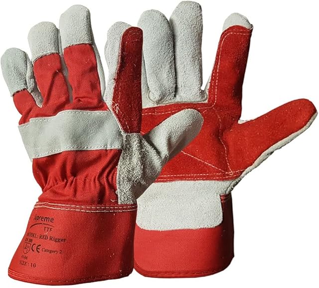2 Pairs Safety Work Gardening Gloves, DOUBLE PALM Rigger Gloves Canadian Leather Reinforced Heavy Duty Thorn Proof Gloves Gauntlets Washable Gripper