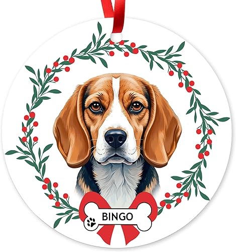 Adorno de Beagle personalizado para árbol de Navidad, adorno personalizado con nombre de mascota, regalos para los amantes de los perros Beagle,