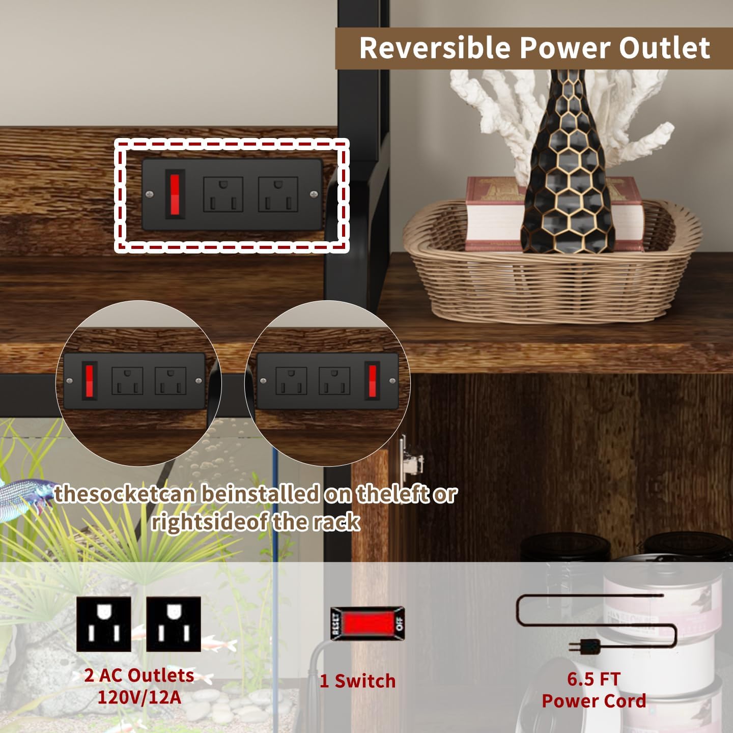 Multi-Tier Aquarium Stand for 20–37 Gallon Fish Tanks, Heavy-Duty 29/30/40 Gallon Fish Tank Stand with Storage Cabinet, Curved Safety Frame, Steel Frame 750 lbs Capacity, Reptile & Terrarium Tank Stand for Home Office